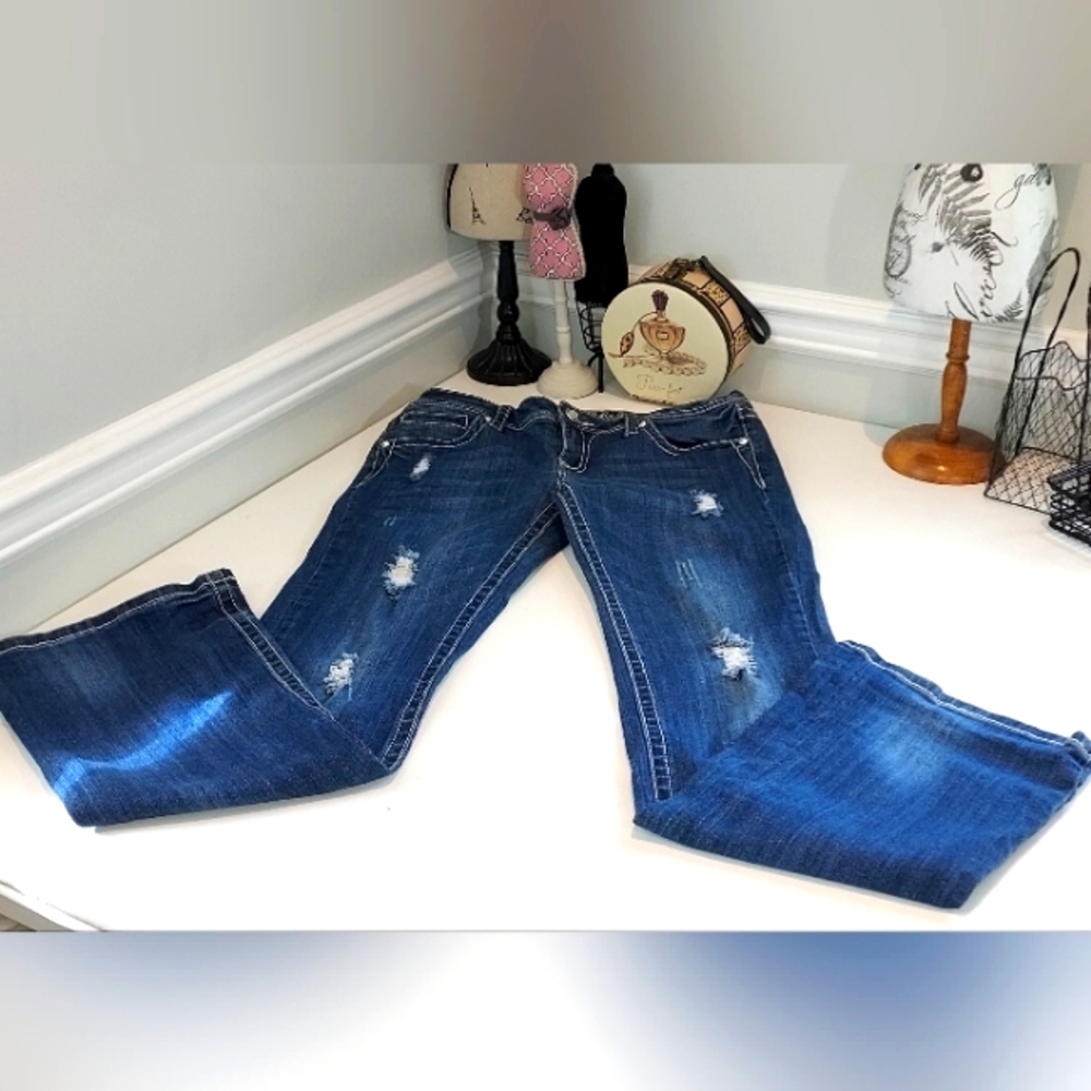 La Idol USA Medium Wash Bejeweled Pockets Jeans Size 11 Pre-owned